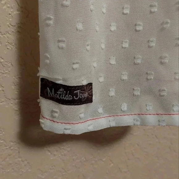 MATILDA JANE Cream Textured Polka Dot 1/2 Balloon Sleeve Button Sheer Blouse M - Picture 5 of 6